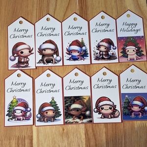 Adorable Axolotl Holiday Gift Tags - Set of 10 - Hanging Variety - unique
